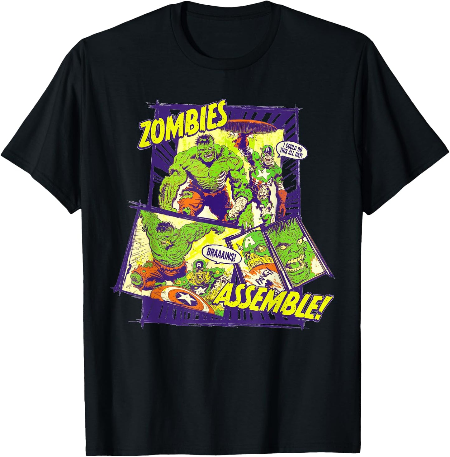 Marvel Zombies Assemble Hulk and Captain America Halloween T-Shirt - T-Shirt | Black