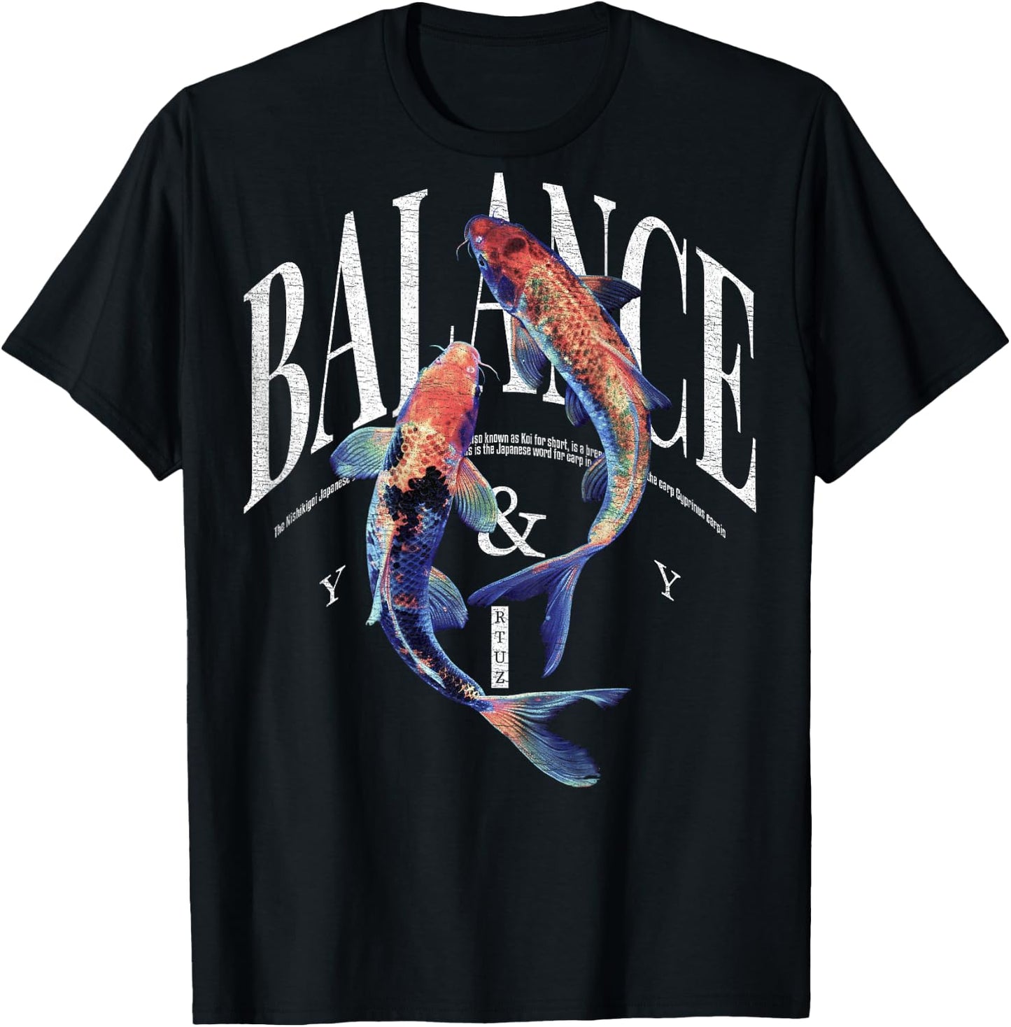 Vintage Graffiti Nishikigoi Fish Backprint Koi Carp , black T-Shirt - T-Shirt | Black