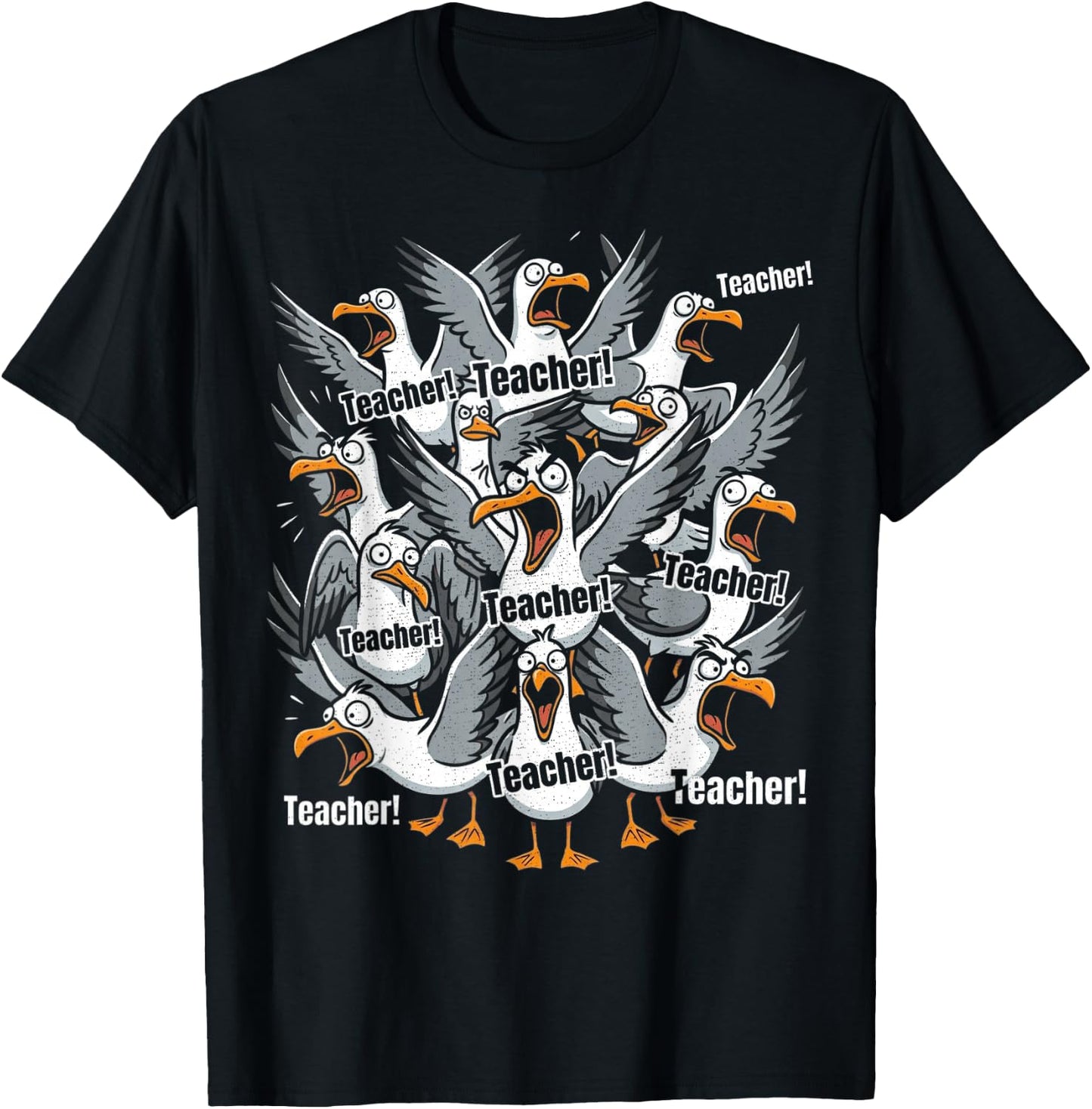 Funny Teacher Yelling Seagull Teacher T-Shirt - T-Shirt | Black