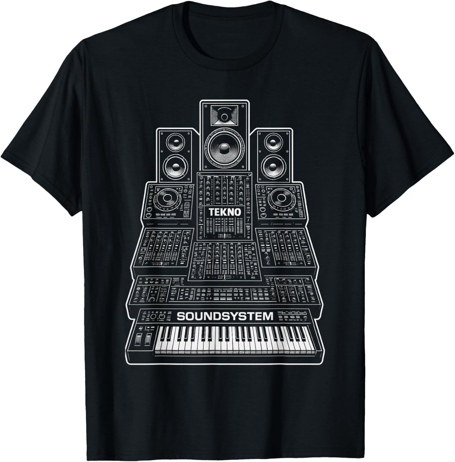 Tekno Soundsystem Keyboard Synth Modular DJ Rave Graphic T-Shirt - T-Shirt | Black