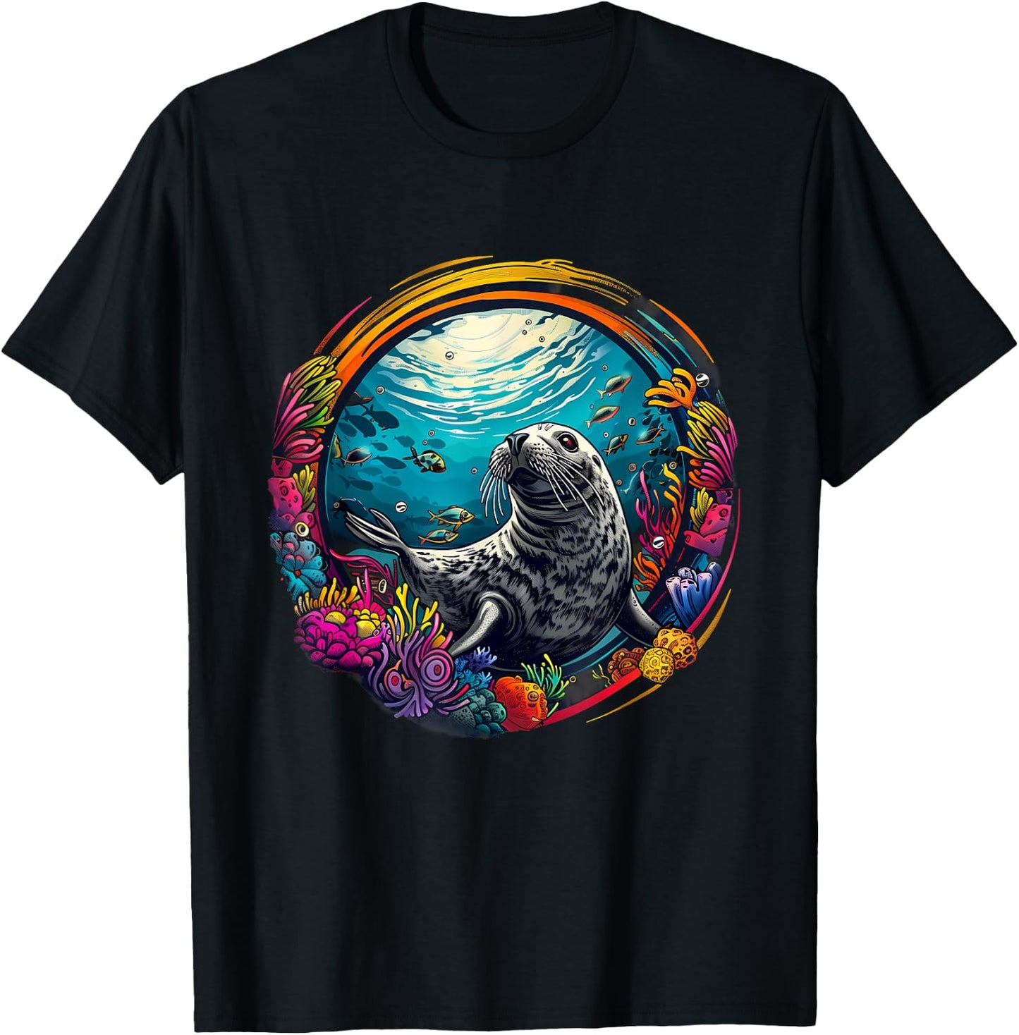 Seal Sea Ocean Seal Marine Mammal Ocean Sea Animal Artwork T-Shirt - T-Shirt | Black