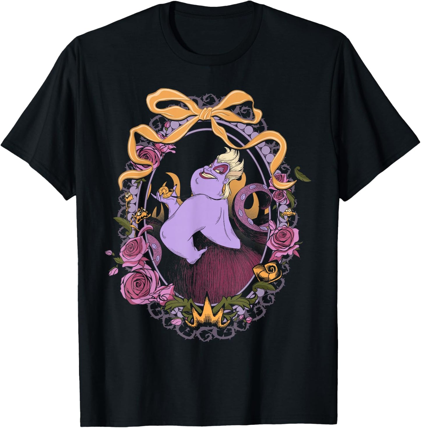 Disney Villains Little Mermaid Ursula Floral Framed Portrait T-Shirt - T-Shirt | Black