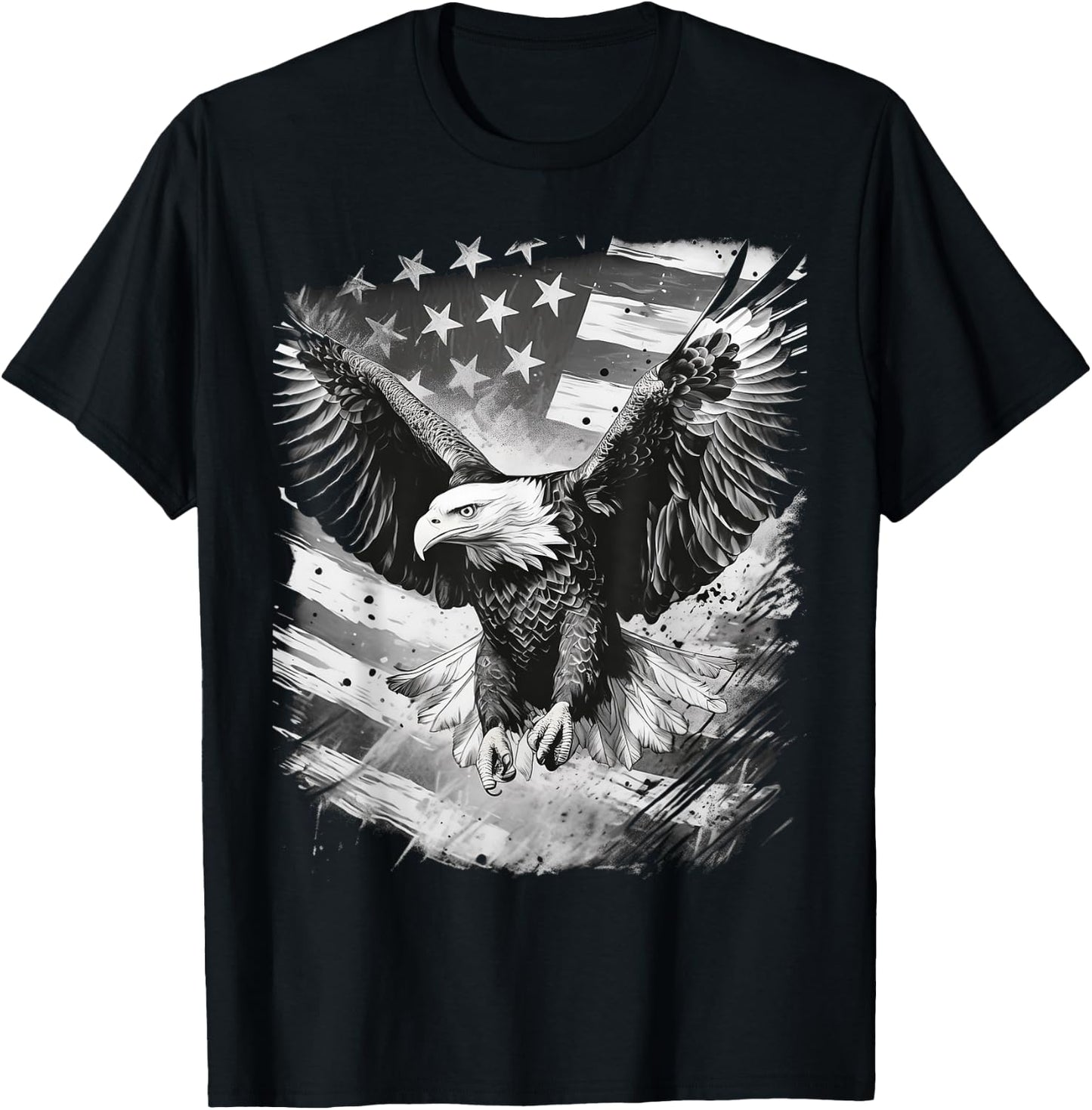 Epic American Flag with Eagle Pattern on USA Background T-Shirt - T-Shirt | Black