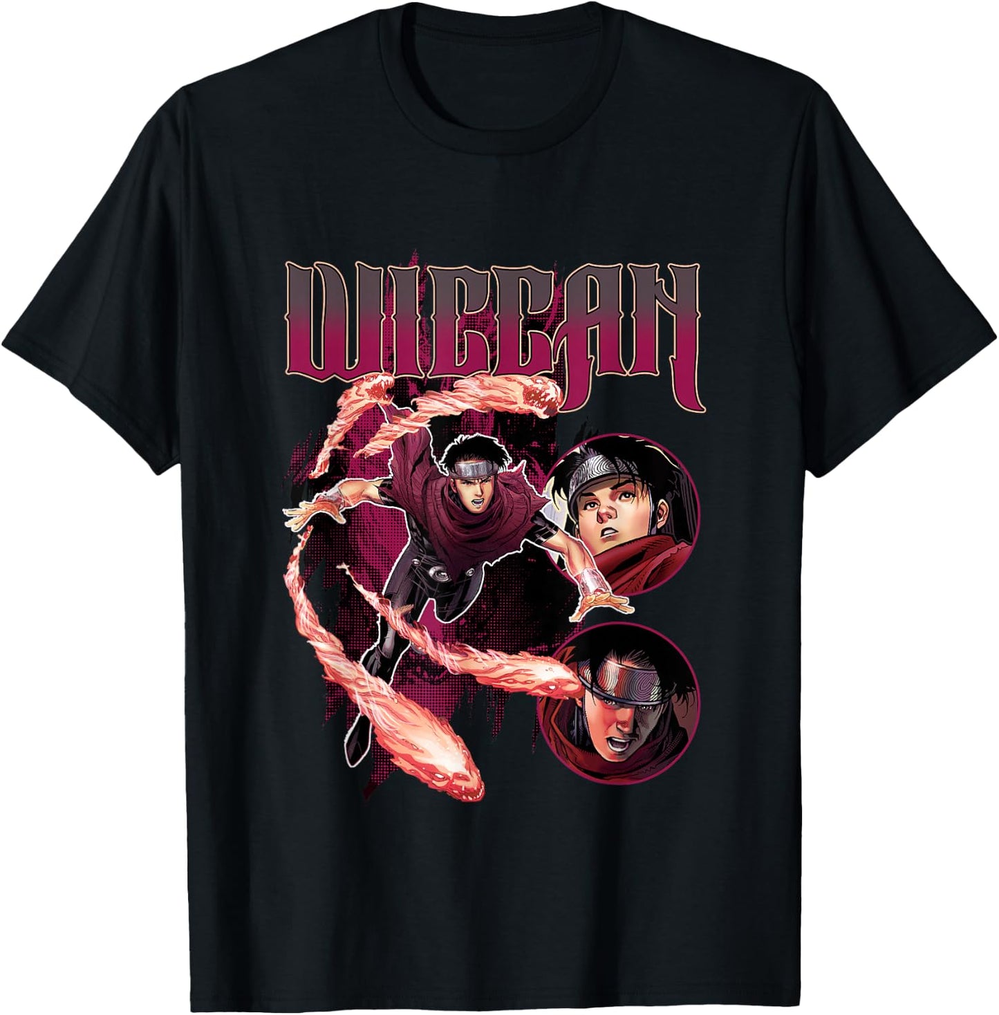 Marvel Universe Classic Wiccan Flames Collage Retro Poster T-Shirt - T-Shirt | Black