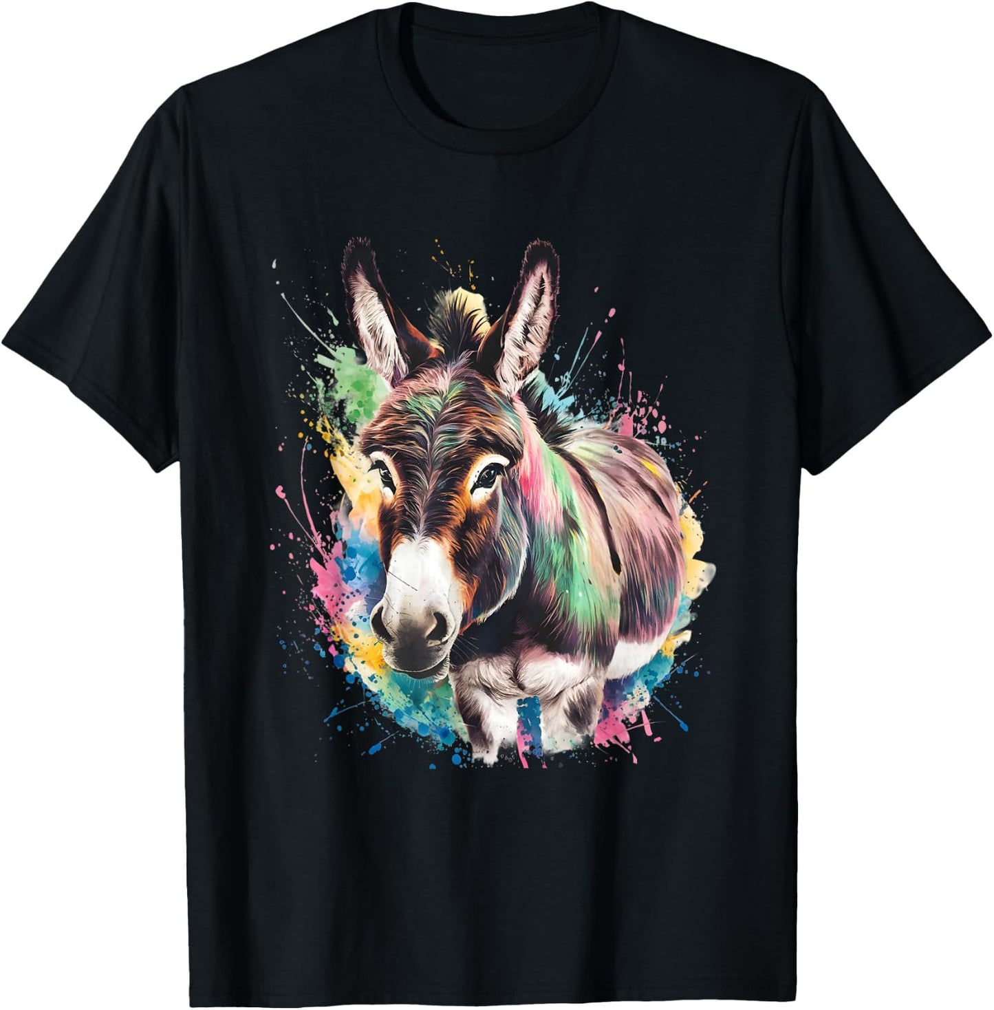 Donkey Men's Women's Colourful Watercolour Donkey , black T-Shirt - T-Shirt | Black