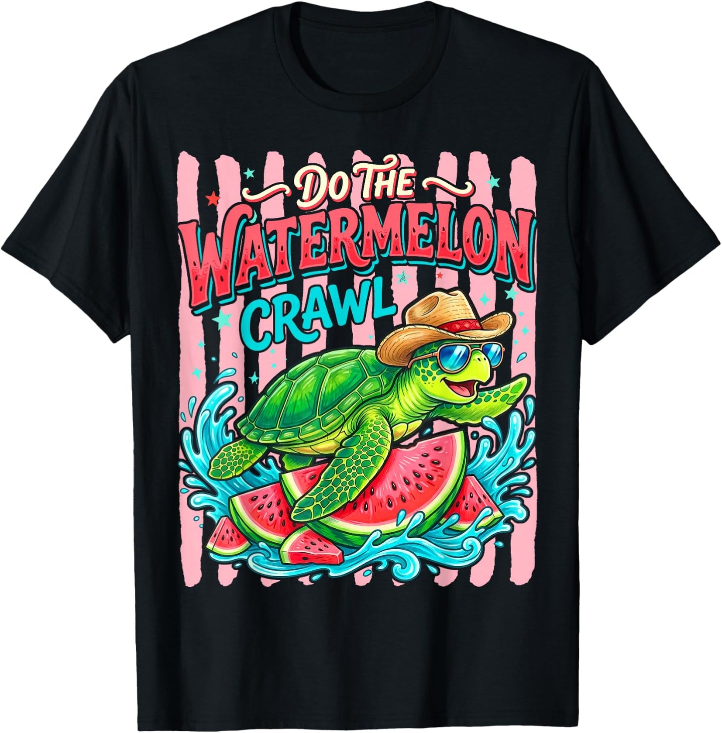 Do The Watermelon Crawl Turtle Girly Striped Summer Funny T-Shirt - T-Shirt | Black