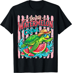Do The Watermelon Crawl Turtle Girly Striped Summer Funny T-Shirt - T-Shirt | Black