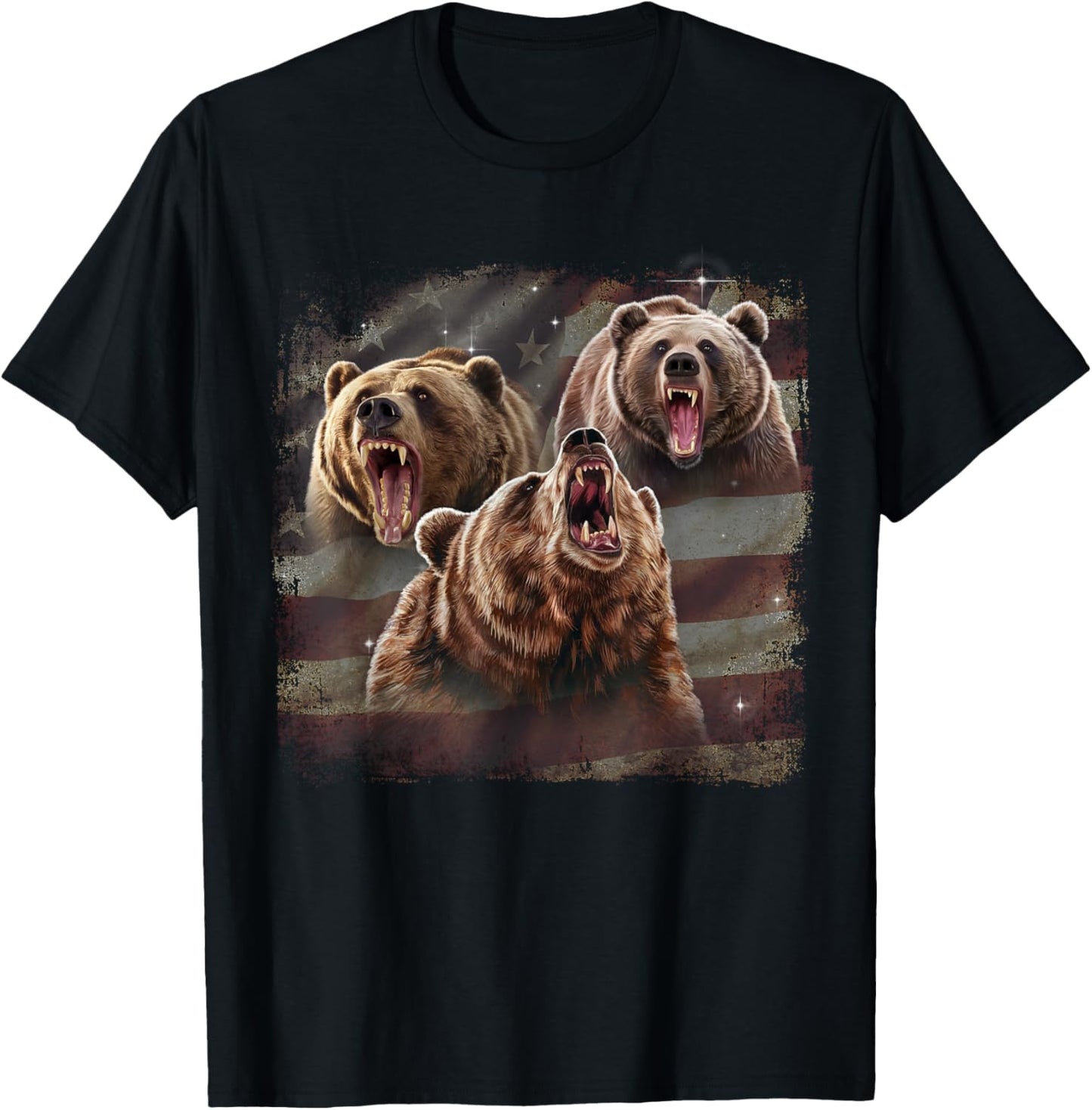 Patriotic USA Grizzly Bear American Flag 4th Of July T-Shirt - T-Shirt | Black