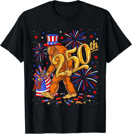 usa250 Bigfoot celebriting 250th Anniversary 4th of July T-Shirt - T-Shirt | Black