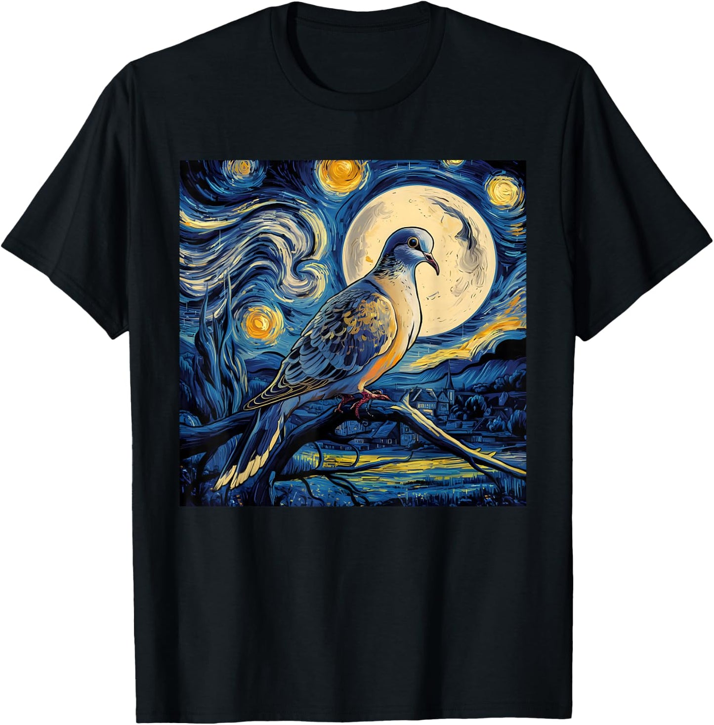 Mourning Dove Bird Lover Starry Night Van Gogh Bird Watchers T-Shirt - T-Shirt | Black