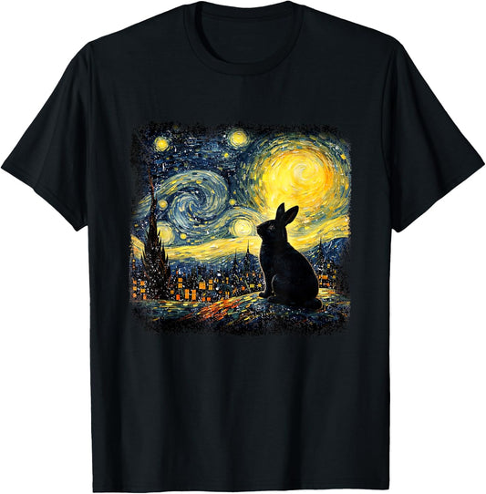 Rabbit Starry Night Van Gogh Bunny for Rabbit Lovers Bunny T-Shirt - T-Shirt | Black