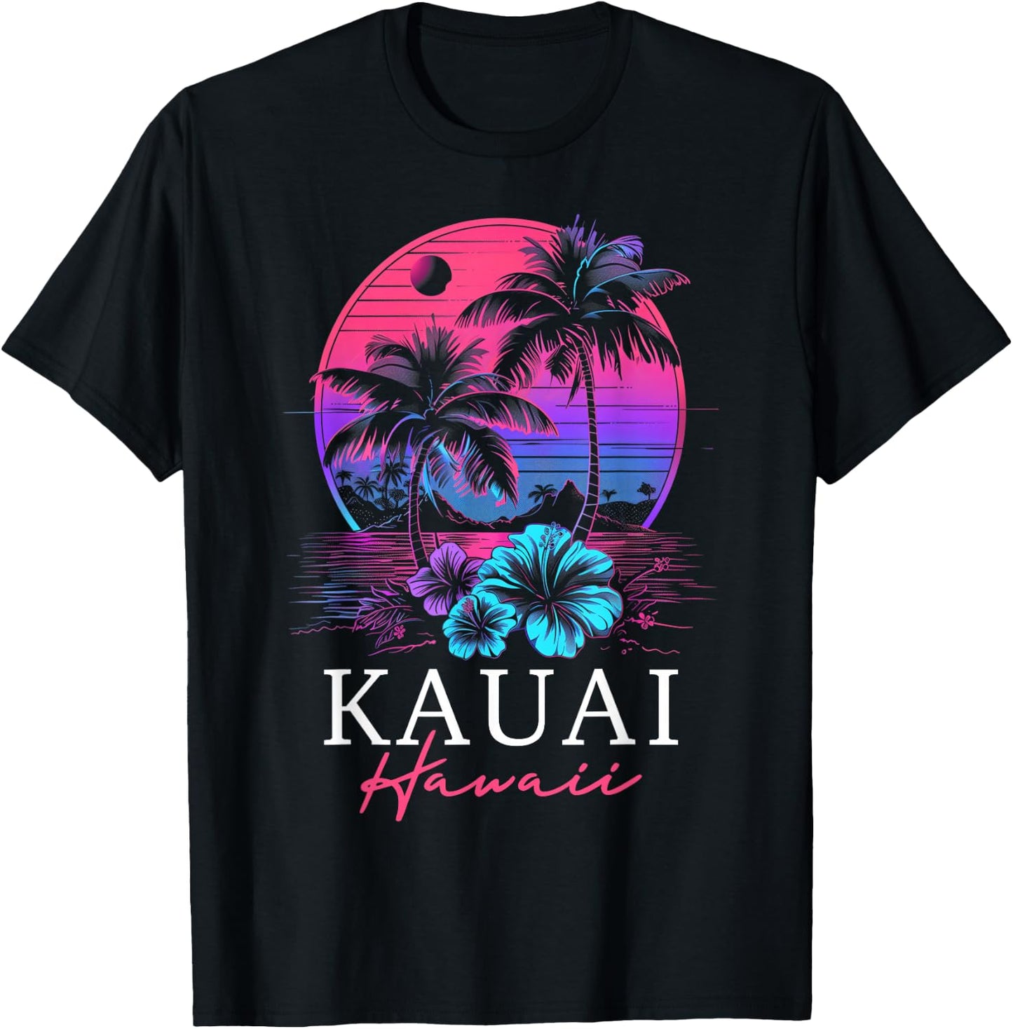 Kauai Hawaii Hawaiian Hibiscus Flowers Surfer Souvenir Retro T-Shirt - T-Shirt | Black