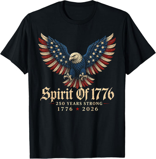 1776 2026 Patriotic Eagle American Freedom Anniversary T-Shirt - T-Shirt | Black