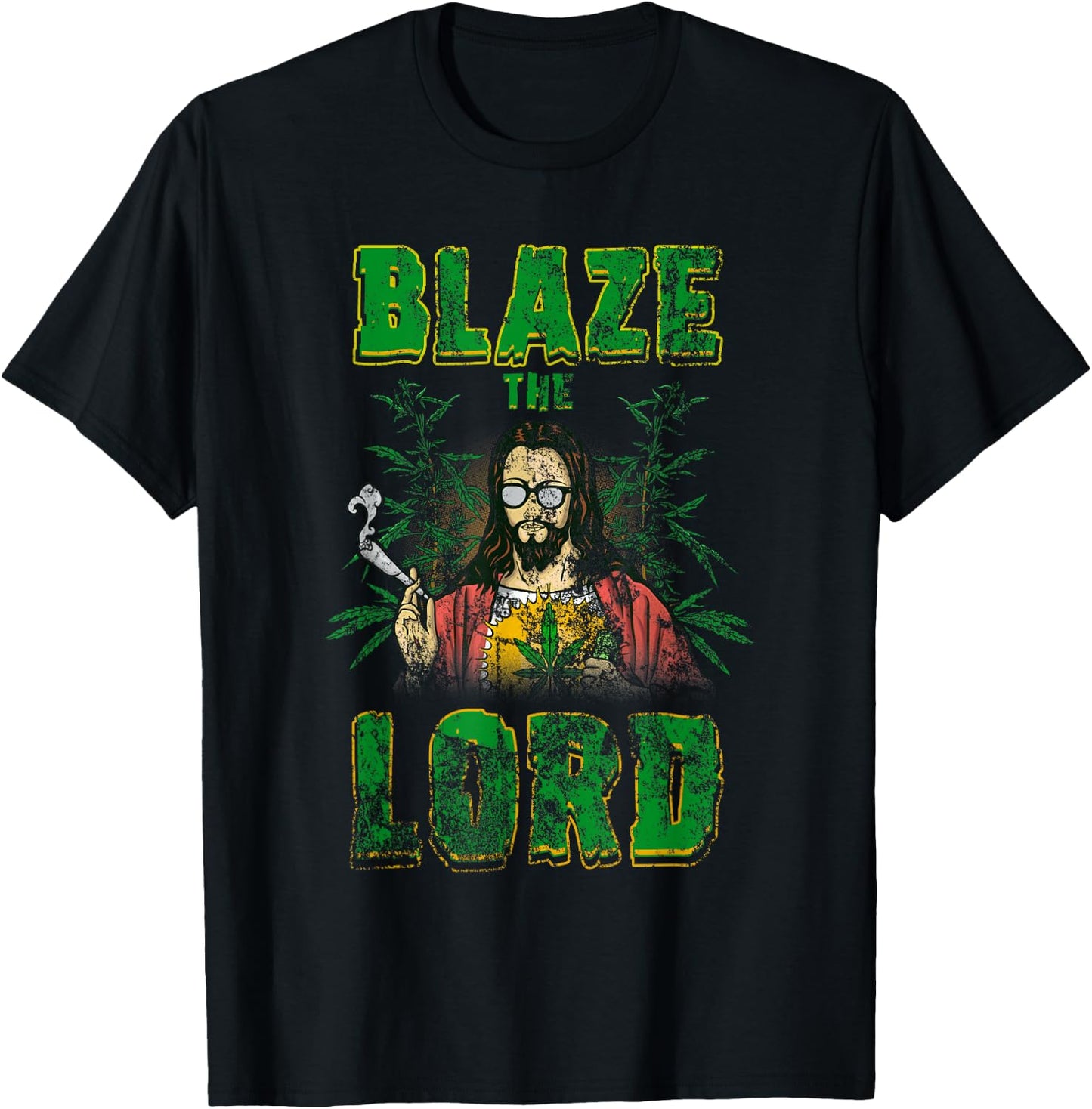 Vintage CBD Cannabis Jesus Shirt Blaze The Lord Funny AF 420 T-Shirt - T-Shirt | Black