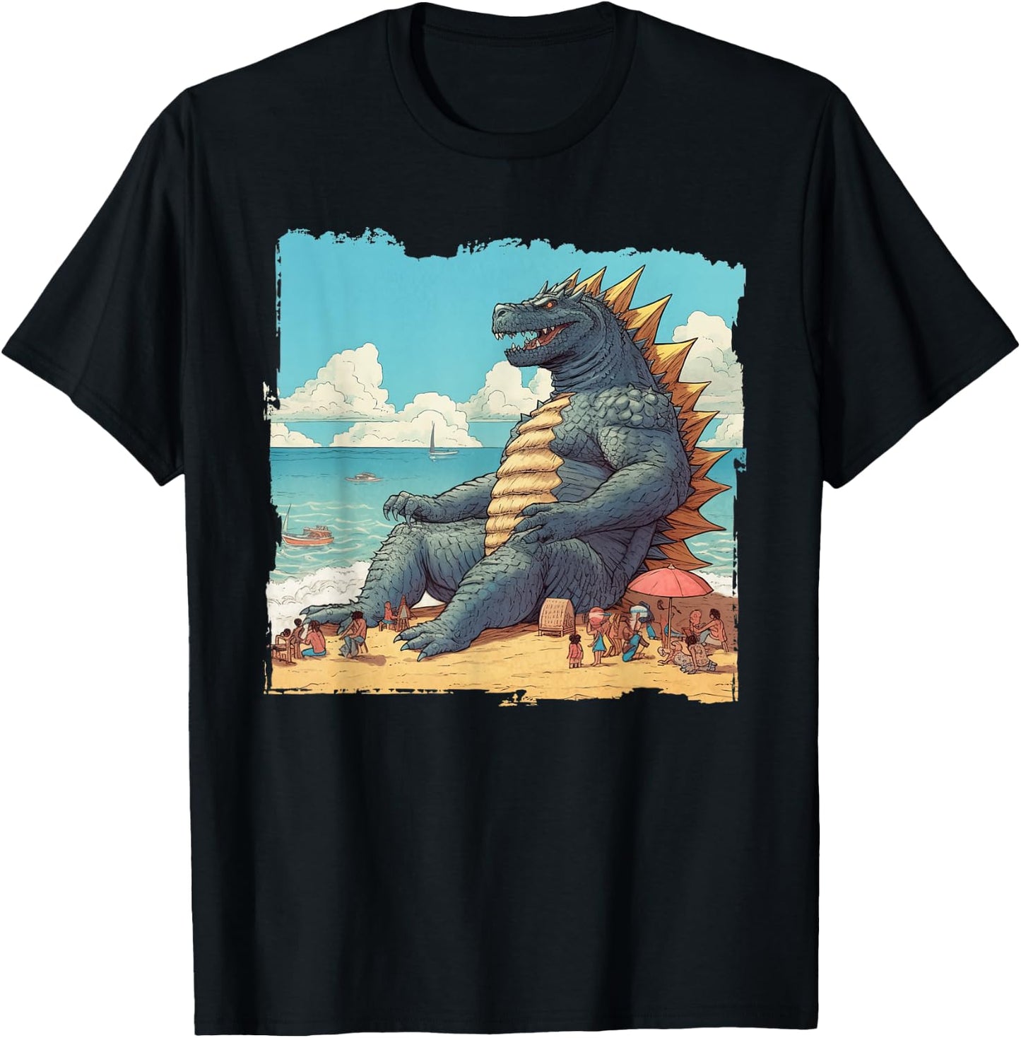 Kaiju on The Beach Suntanning Vacation Ocean Holiday Party T-Shirt - T-Shirt | Black