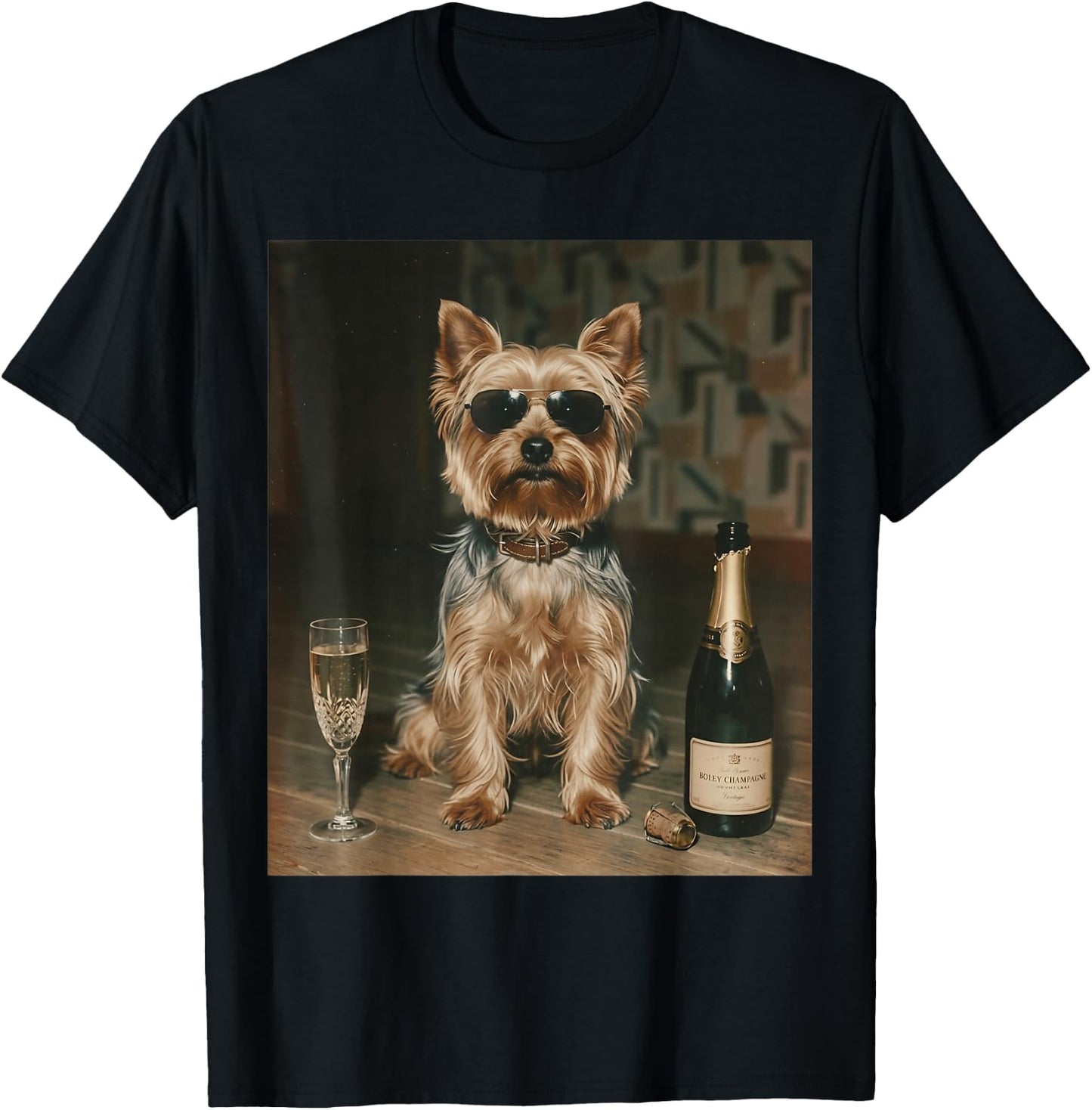 Yorkie Drinking Champagne Funny Father’s Day T-Shirt - T-Shirt | Black