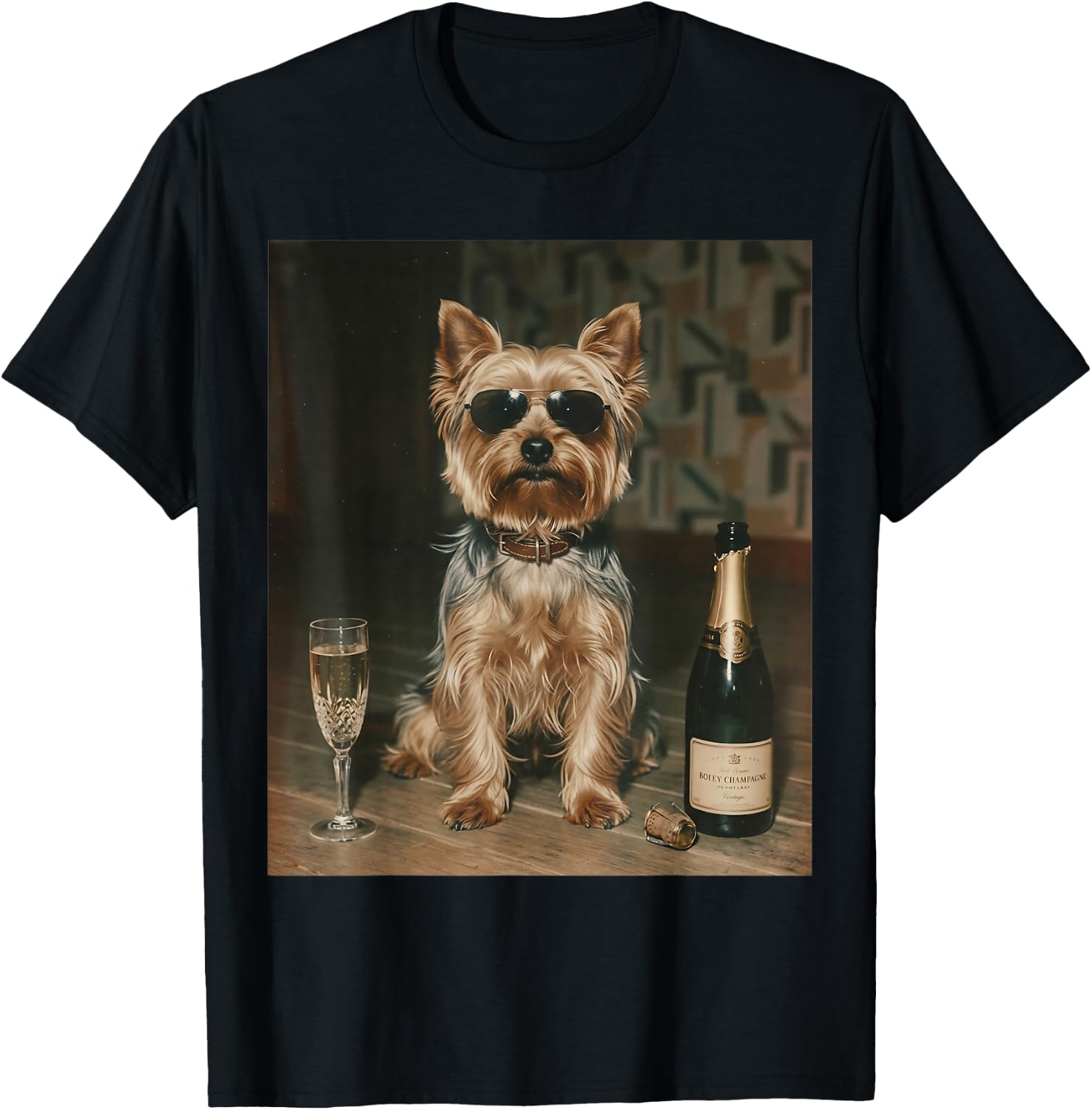 Yorkie Drinking Champagne Funny Father’s Day T-Shirt - T-Shirt | Black