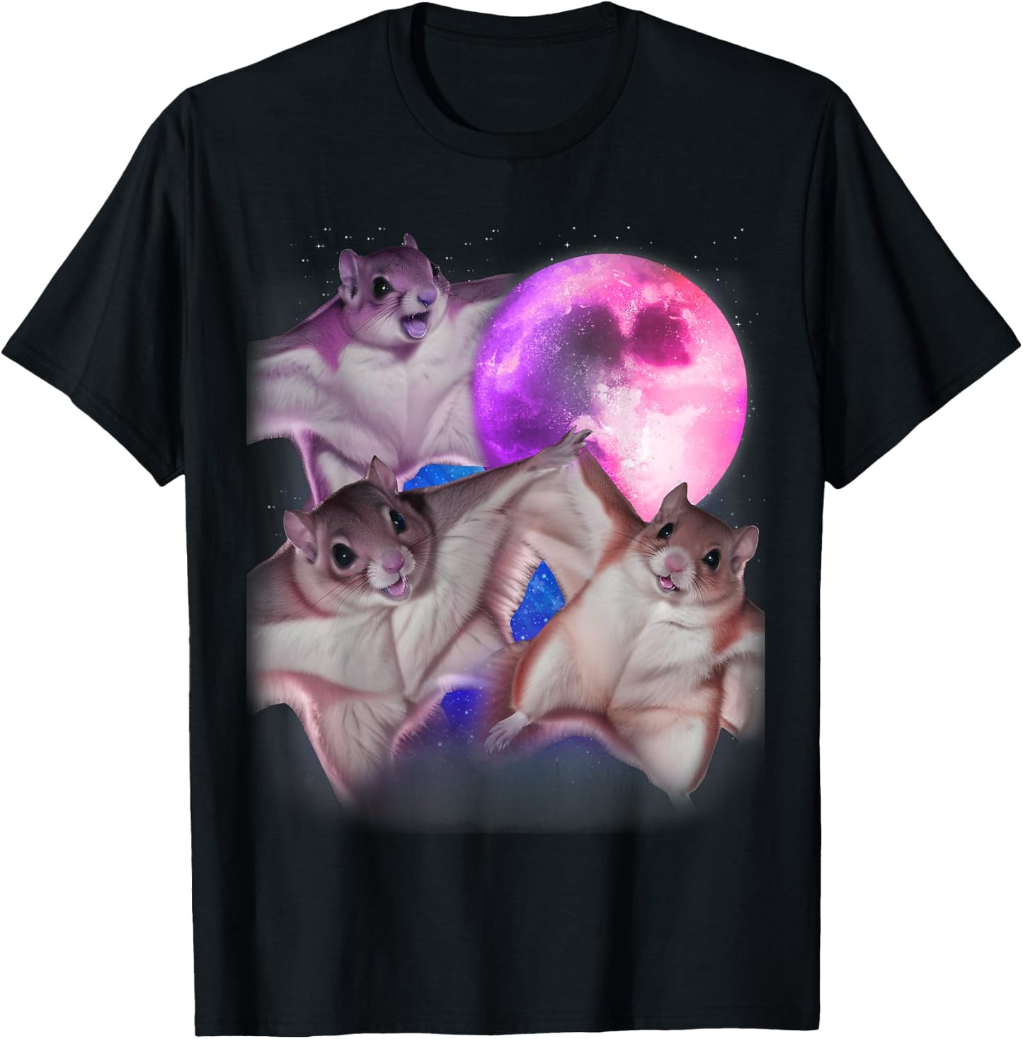 3 Flying Squirrels Howling At The Moon Funny Squirrel Lover T-Shirt - T-Shirt | Black