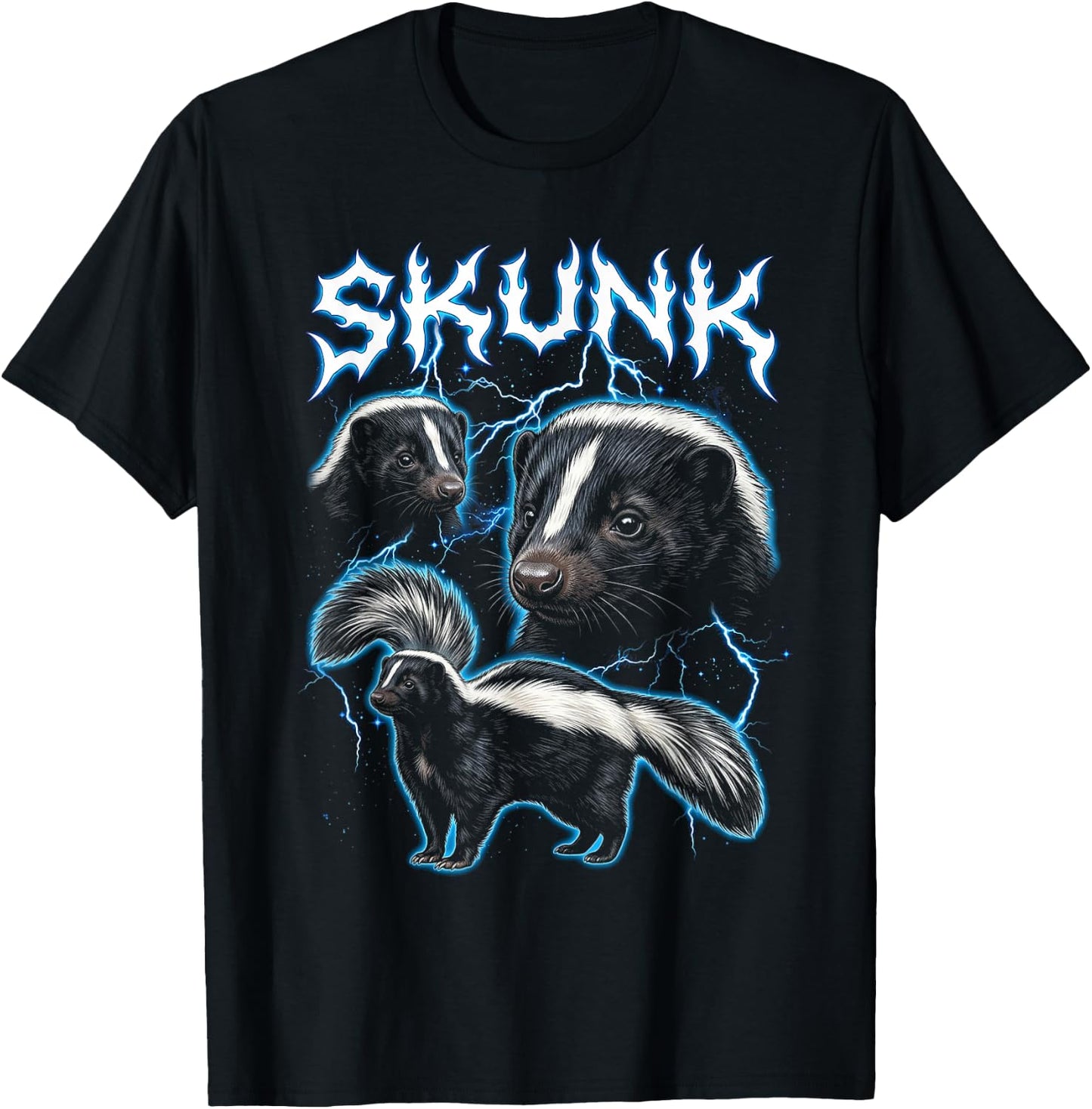 Skunk Vintage 90s Heavy Metal Retro Skunk Animal Lover Skunk T-Shirt - T-Shirt | Black