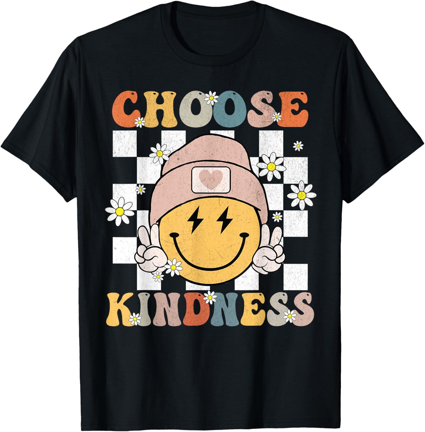 Retro Choose Kindness Smile Face Groovy Be Kind Women Kids T-Shirt - T-Shirt | Black