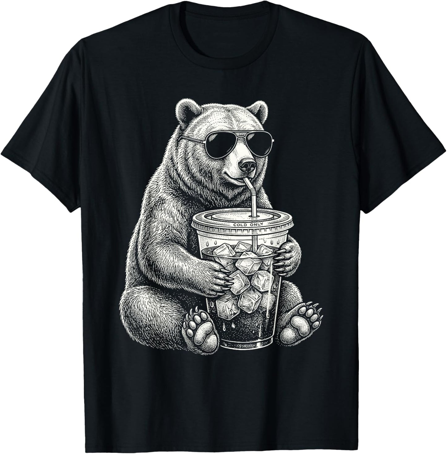 Bear Drinking Iced Coffee Funny Animal Meme Men Women T-Shirt - T-Shirt | Black