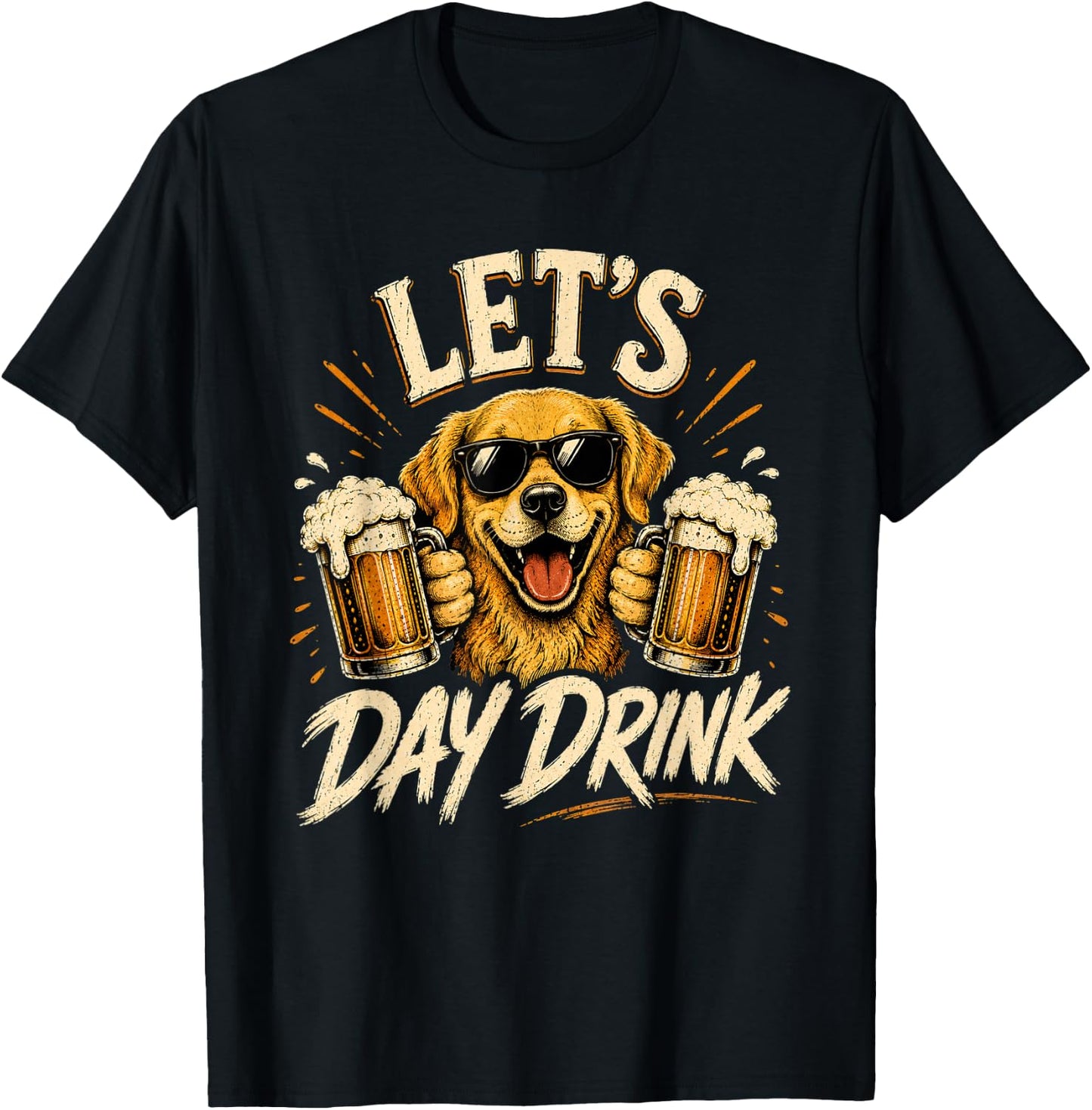 Funny Lets Day Drink Dog Beer Lover Humor T-Shirt - T-Shirt | Black