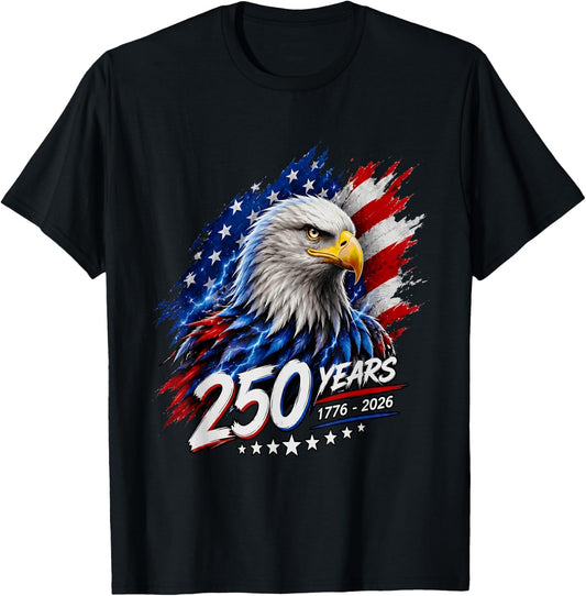 250 Years of American Freedom Patriotic Eagle 1776-2026 USA T-Shirt - T-Shirt | Black