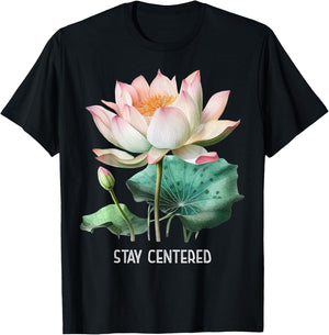 Mindfulness Saying Minimal Yoga Stay Centered T-Shirt - T-Shirt | Black