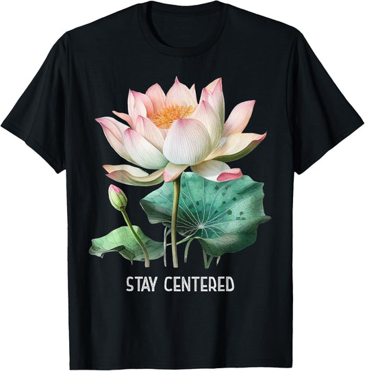 Mindfulness Saying Minimal Yoga Stay Centered T-Shirt - T-Shirt | Black