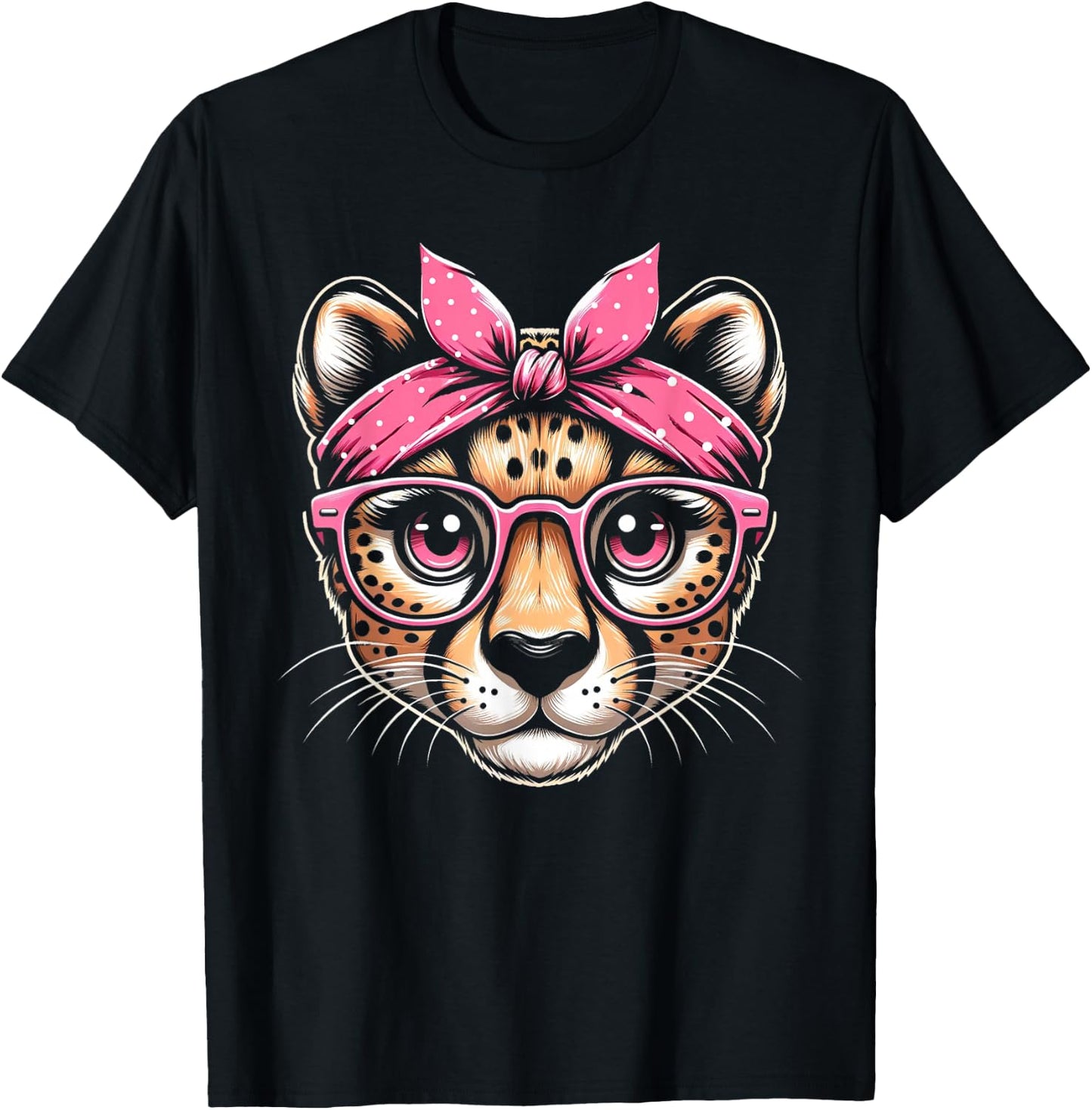 Cheetah Pink Bandana Glasses T-Shirt - T-Shirt | Black