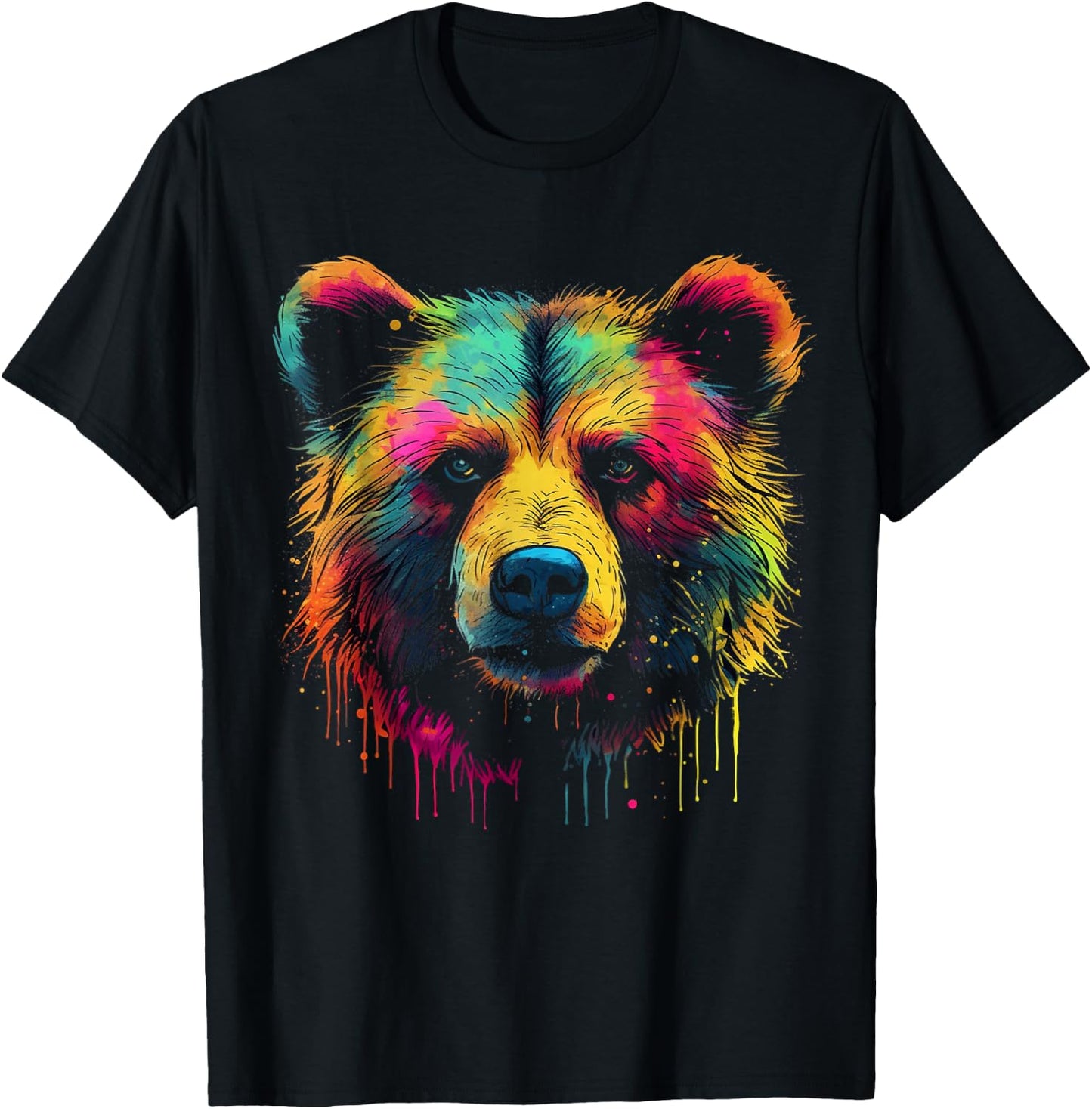 Bear Colourful Forest Artwork Animal Art Bear T-Shirt - T-Shirt | Black