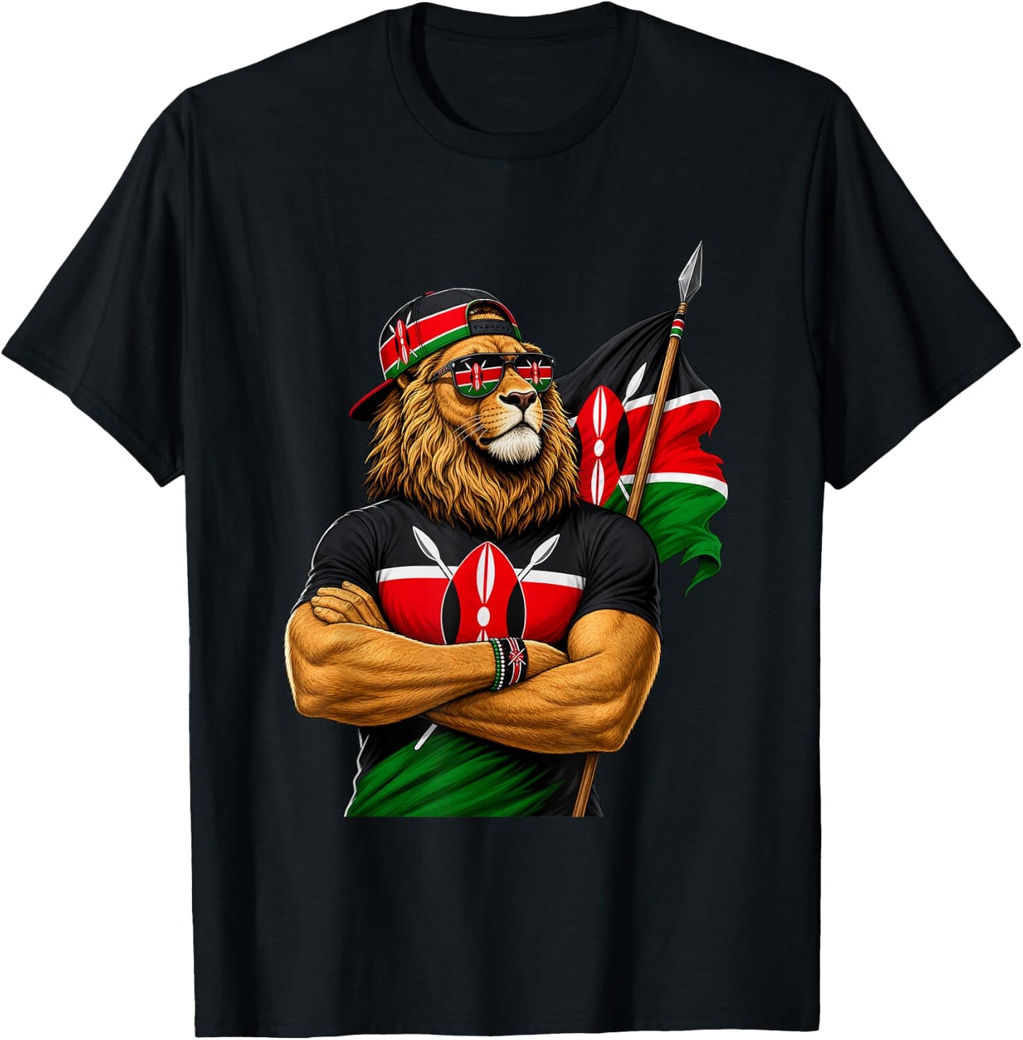 Patriotic National Pride Kenya Lion Flag T-Shirt - T-Shirt | Black