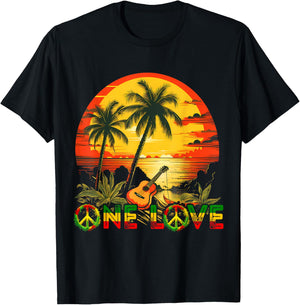 Rasta Reggae Sunset Guitarist Guitar Jamaica Reggae Music , black T-Shirt - T-Shirt | Black