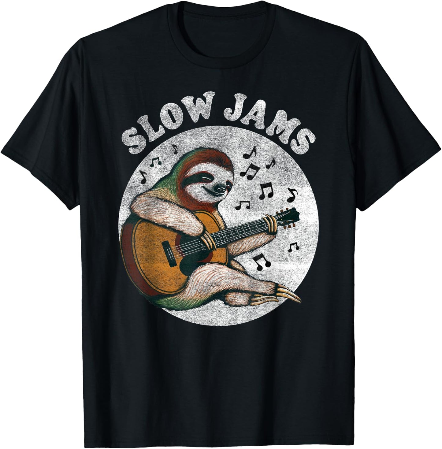 Slow Jams Sloth Playing Acoustic Guitar – Funny Music T-Shirt - T-Shirt | Black