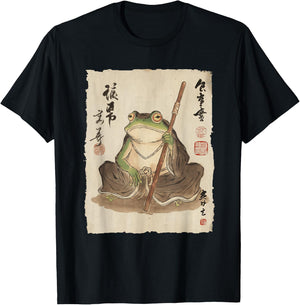 Frog Monk with Staff Japanese Ink Art Women Kids T-Shirt - T-Shirt | Black
