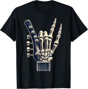 Hand Rock On Skeleton Panel For A Cool Performer , Black, S T-Shirt - T-Shirt | Black