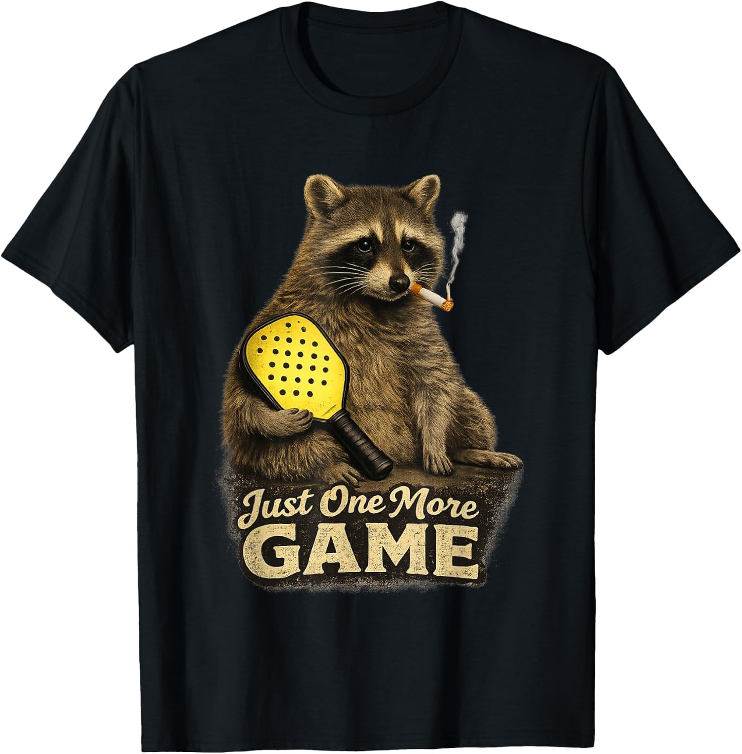 Funny Raccoon Pickleball - Just One More Game Trash Panda T-Shirt - T-Shirt | Black