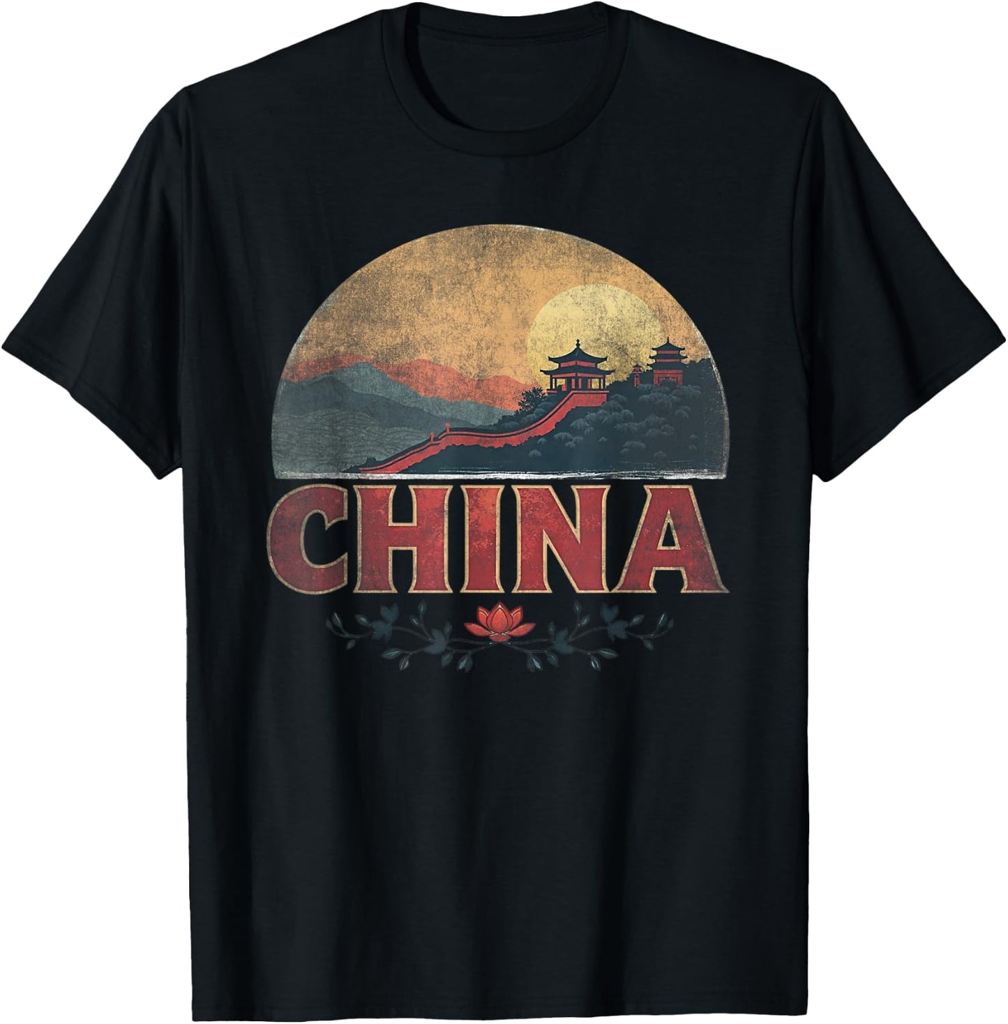 Retro China Landscape Vintage Souvenir T-Shirt - T-Shirt | Black