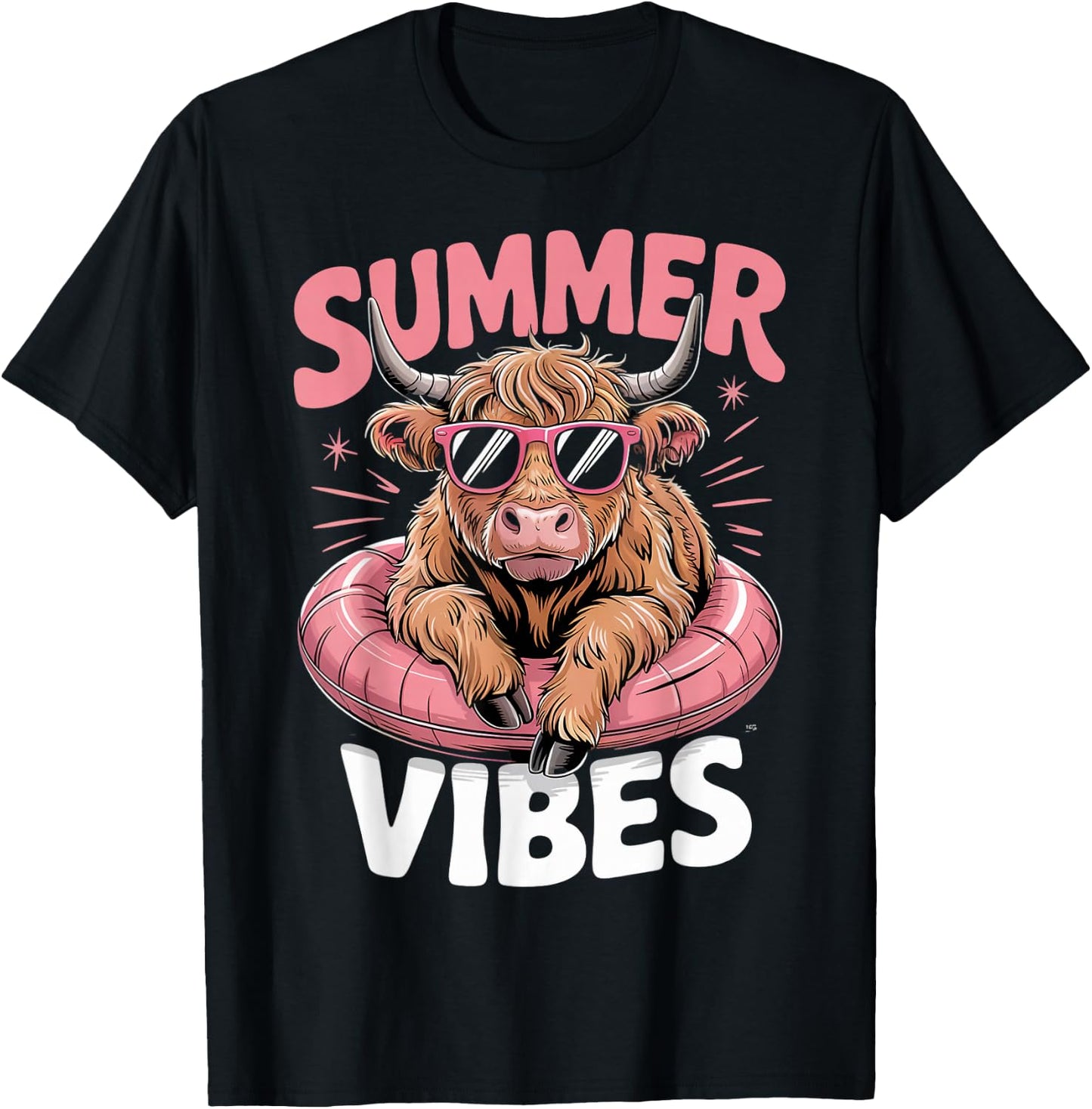 Summer Vibes Farm Farmer Scottish Beach Highland Cows T-Shirt - T-Shirt | Black