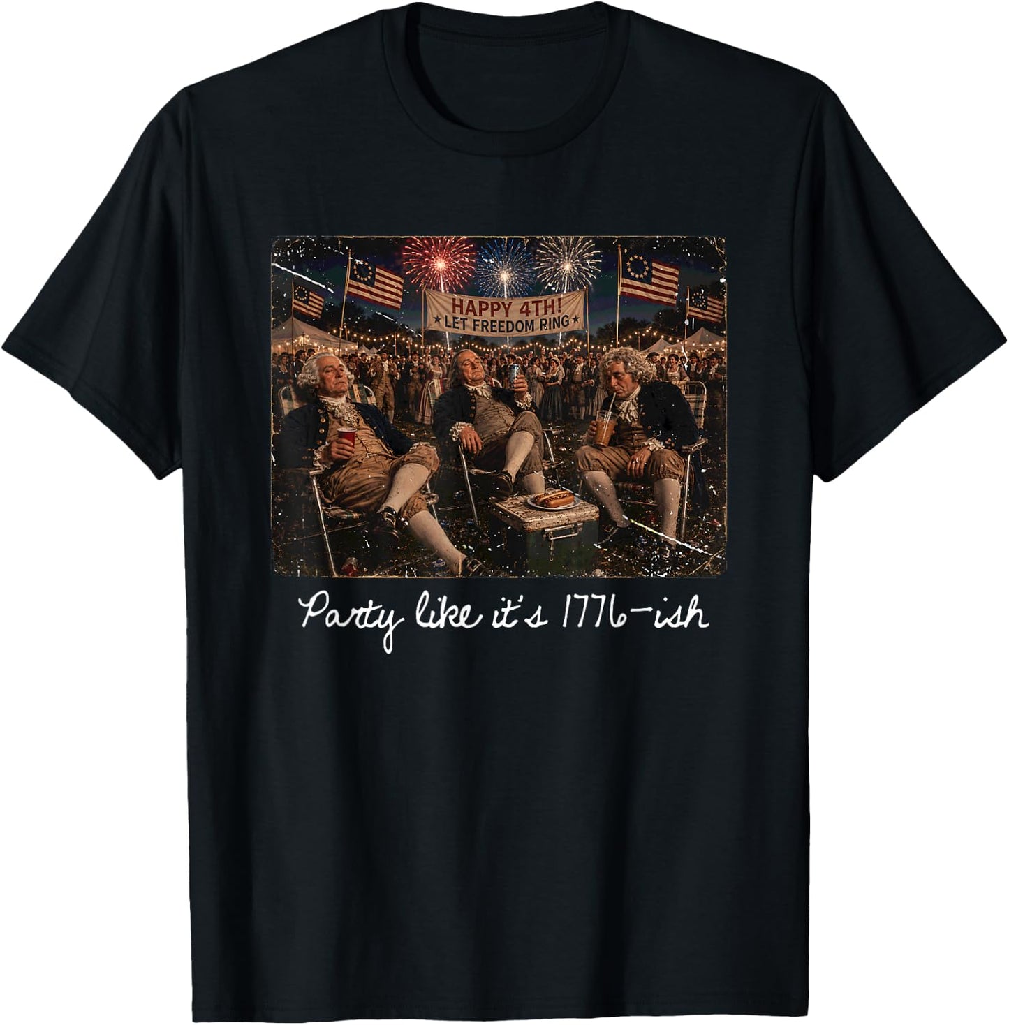 Party Like It is 1776 Funny 4th of July George Washington T-Shirt - T-Shirt | Black