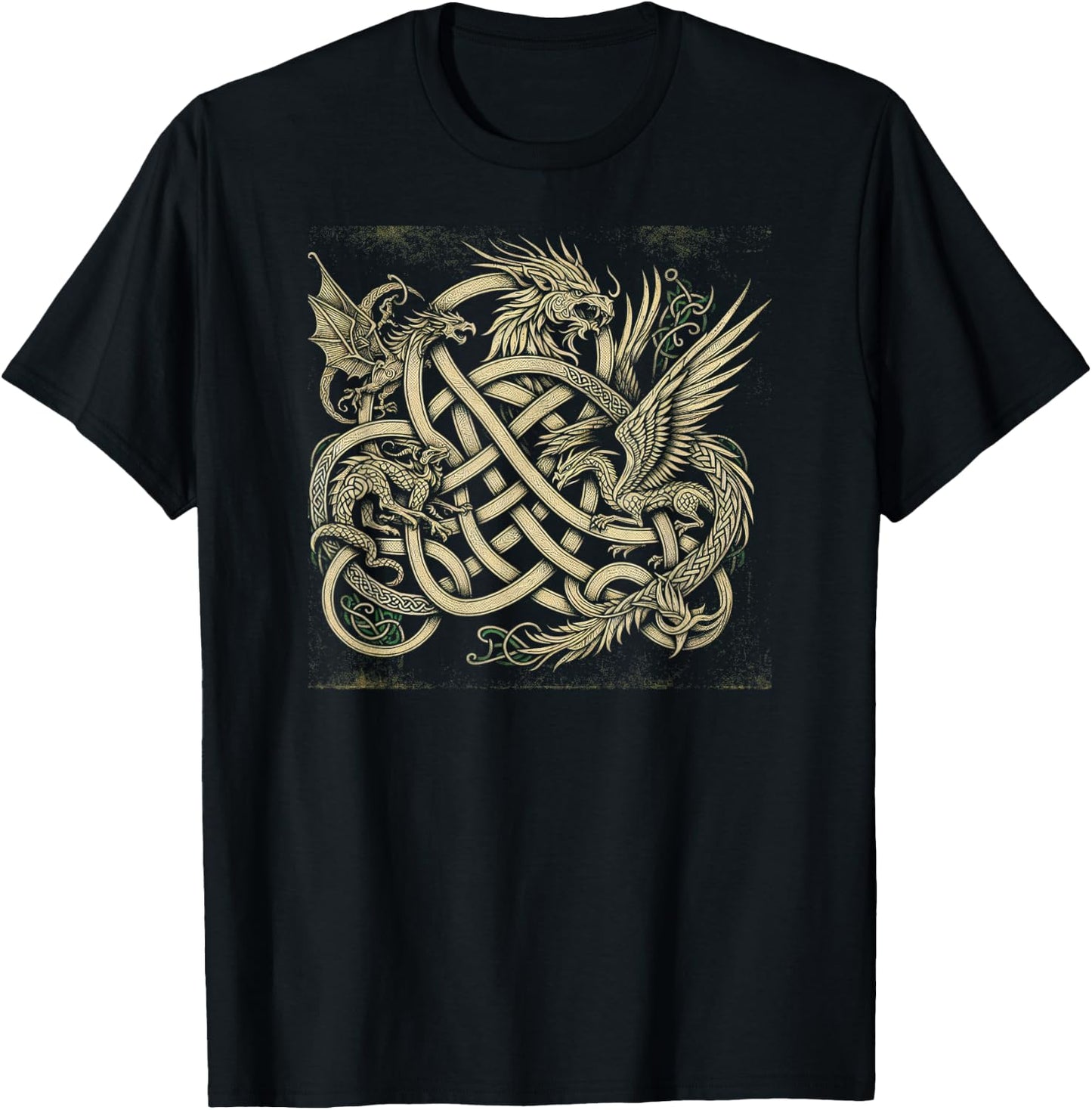 Intricate Celtic Knot with Dragon and Phoenix T-Shirt - T-Shirt | Black
