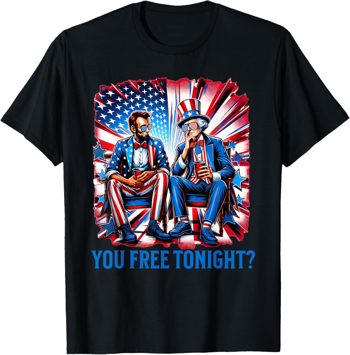 Free Lincoln Washington 4th Of July Patriotic American USA T-Shirt - T-Shirt | Black