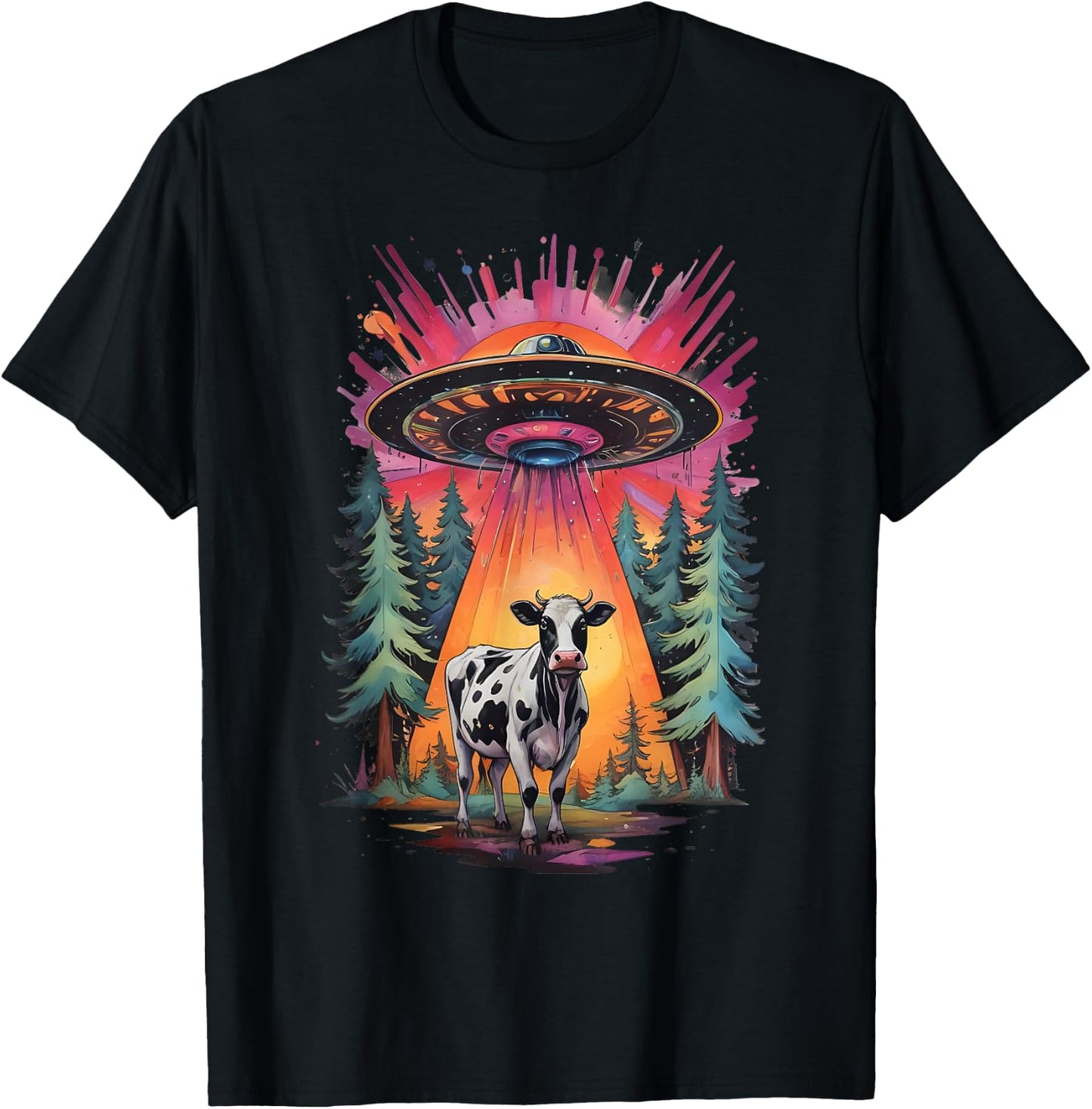 Funny Vintage Retro Graphic Alien UFO Cow Abduction BELIEVE T-Shirt - T-Shirt | Black