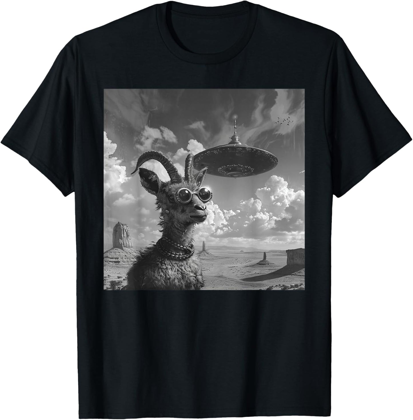 Ziegenbock mit UFO, Alien, lustiges Ziegenbock T-Shirt - T-Shirt | Black