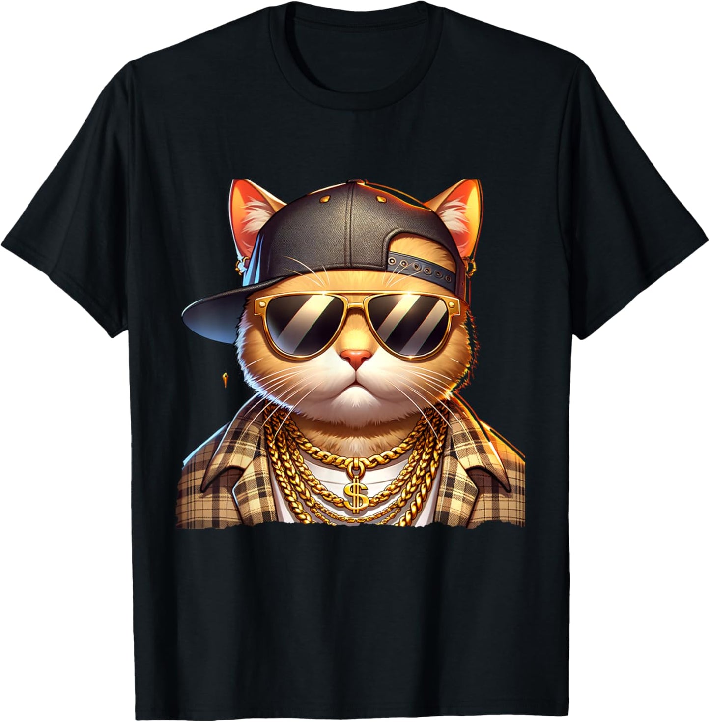 Cool Gangster Neighbourhood Cat Retro Cat Rapper , black T-Shirt - T-Shirt | Black