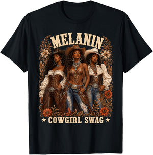 Cowgirl African Melanin Cow Girl Outfit T-Shirt - T-Shirt | Black