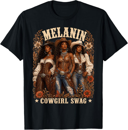 Cowgirl African Melanin Cow Girl Outfit T-Shirt - T-Shirt | Black