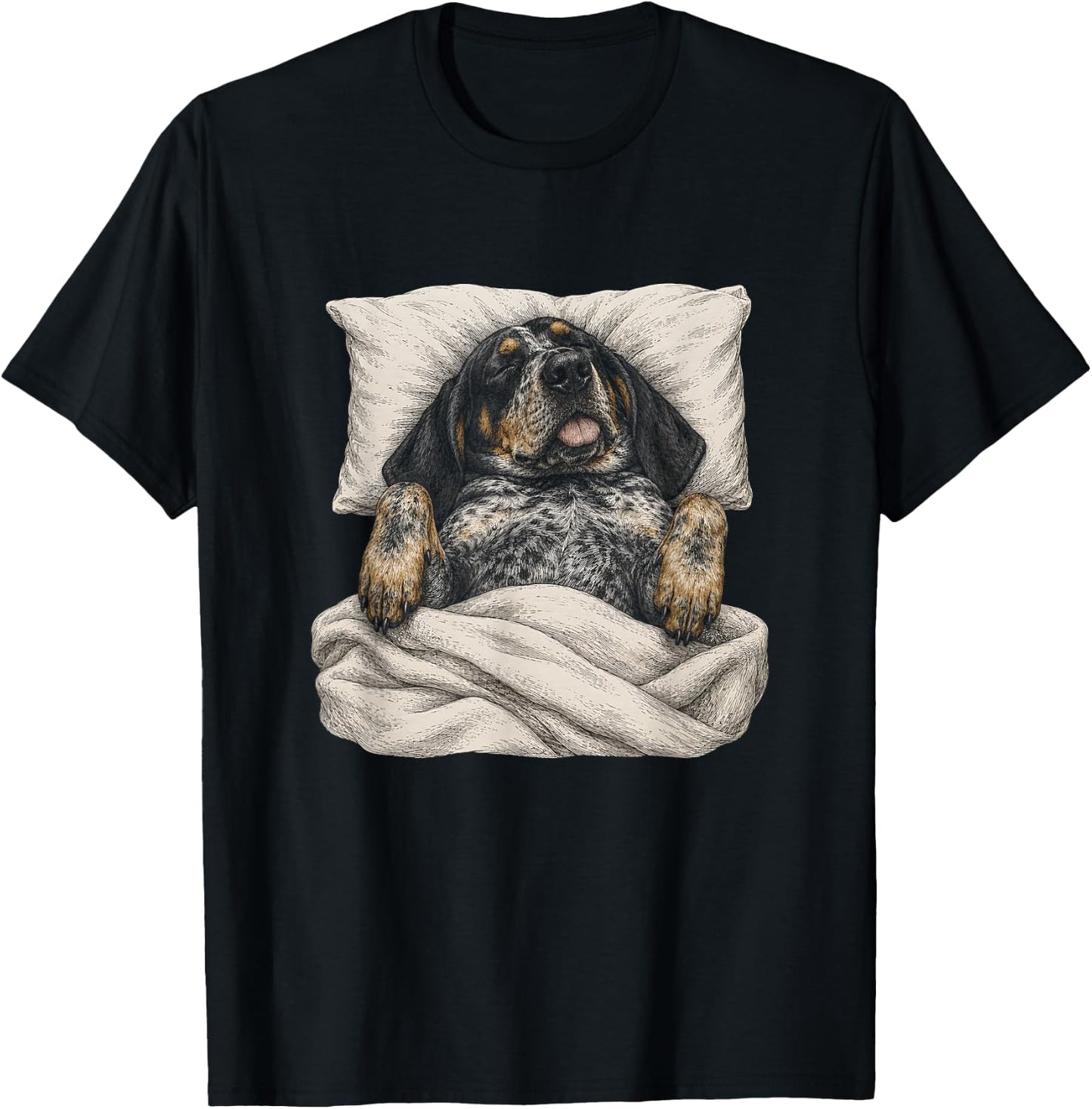 Sleeping Funny Bluetick Coonhound Artwork Design T-Shirt - T-Shirt | Black
