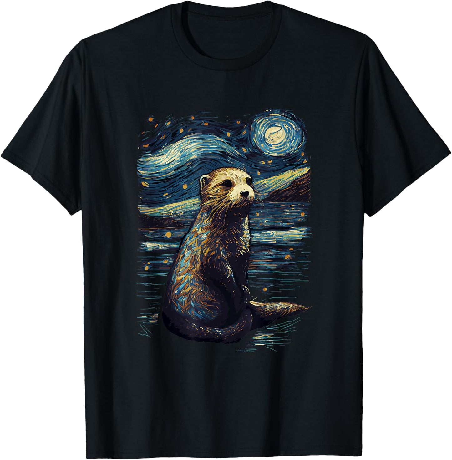 Otter Starry Night T-Shirt - T-Shirt | Black