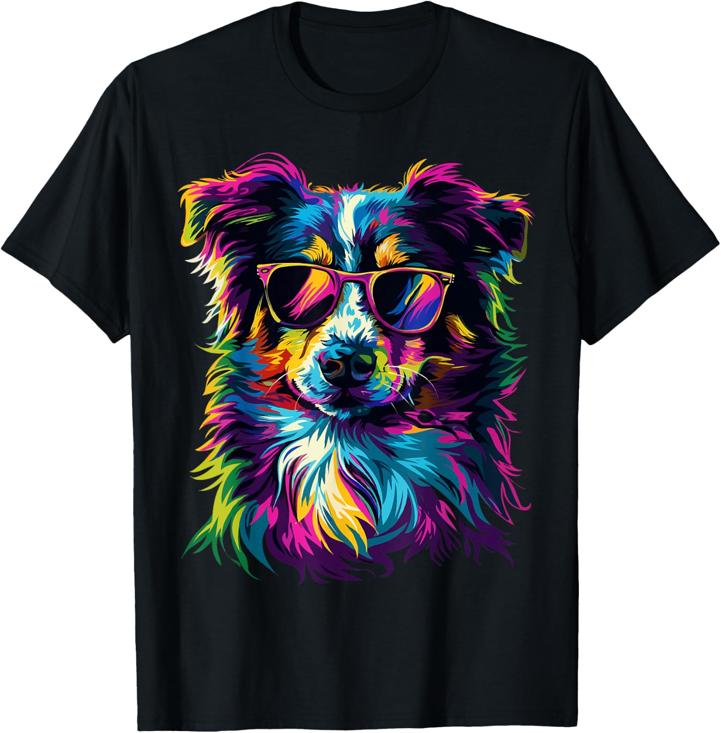 Australian Shepherd Lovers Pop Art Funny Australian Shepherd T-Shirt - T-Shirt | Black